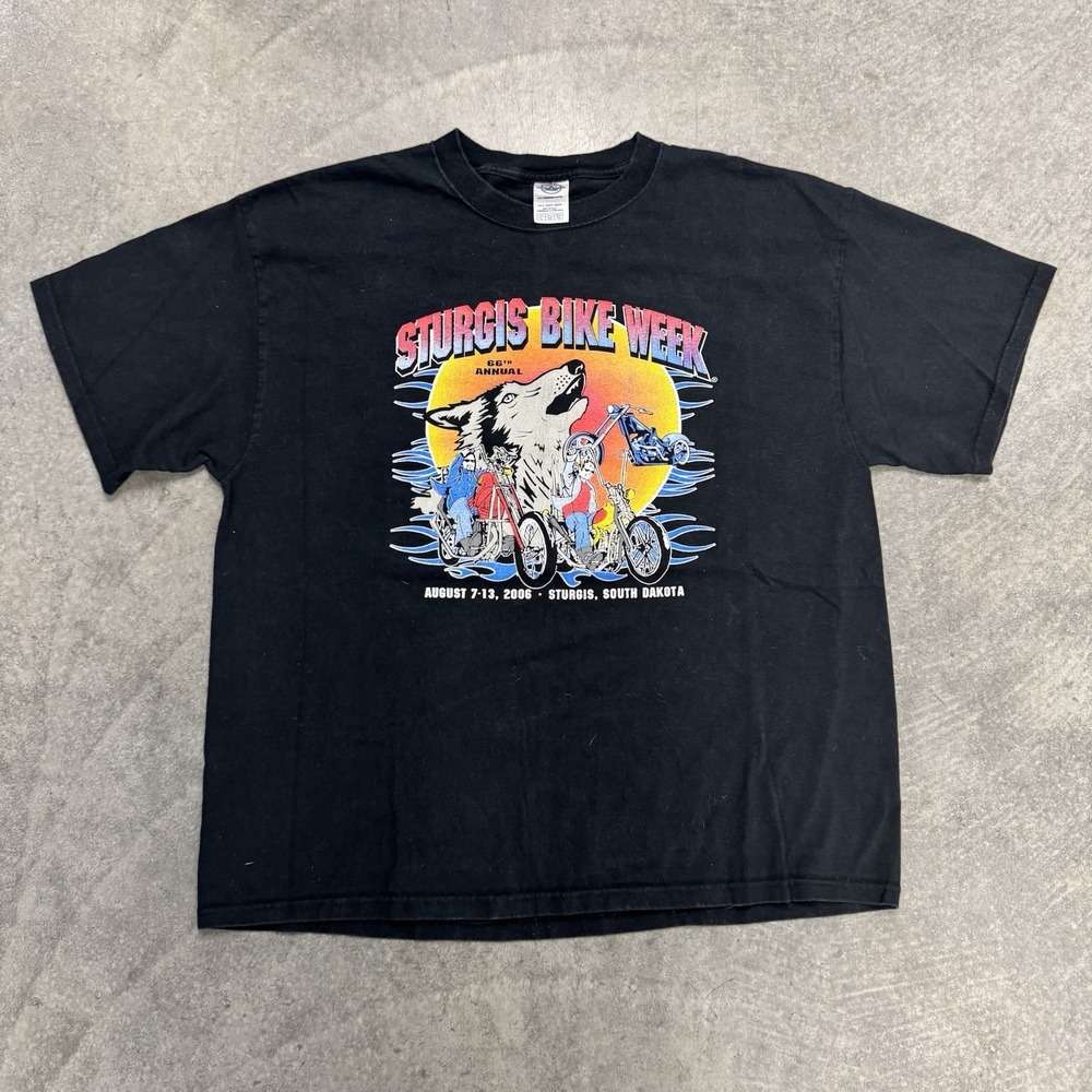 Vintage Sturgis Bike Week Wolf Tshirt Double Sided Black Short Sleeeve XL